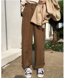 spoon | コーヒー色のゆったりワイドパンツ(その他パンツ)