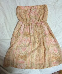 DURAS | リゾート風柄ワンピ／チューブベアトップ／ピンク(ワンピース)