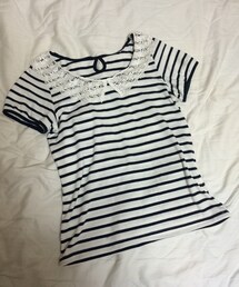 レース襟付きボーダーTシャツ(Tシャツ/カットソー)