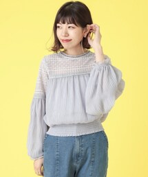 mystic | レース切替シャーリングシャツ　パープル(シャツ/ブラウス)