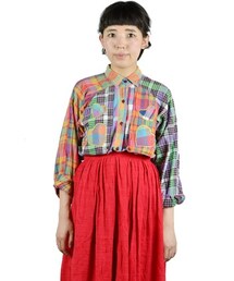 マドラスチェックのパッチワークシャツ(シャツ/ブラウス)