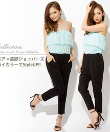 Julia Boutique | バストフリルバイカラーロンパース(サロペット/オーバーオール)