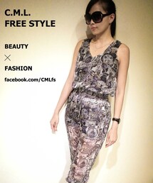 CML | 獨家復古雪紡印花兩件套(つなぎ/オールインワン)