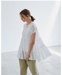 BONLECILL | ふんわりガーゼ半袖シアーティアードブラウス(シャツ/ブラウス)