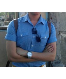 天藍色點點挖洞襯衫(シャツ/ブラウス)