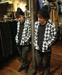 メンズ パーカー 長袖 フルジップ 千鳥格子 インナー ストリートFUVE (フューブ) 天竺 デカ千鳥 長袖 ジップ パーカー　ストリートファッション street style 春服 春 メンズ/
(パーカー)