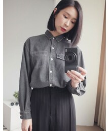 mooncat | 車線假口袋牛仔襯衫(シャツ/ブラウス)