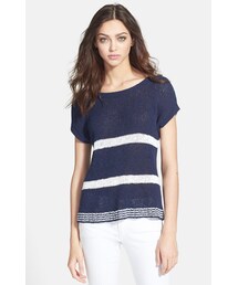 Hinge Stripe Short Sleeve Linen & Cotton Blend Sweater(ニット/セーター)