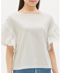 GU | 布帛コンビネーションフレアスリーブT(半袖)GN(Tシャツ/カットソー)