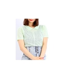 WEGO | メッシュ襟付半袖ニット/グリーン(ニット/セーター)