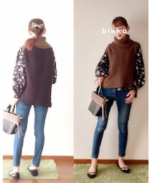 FRAY I.D | 前後で、カラー(前カーキ後ろブラック)と丈の長さが違う。(ニット/セーター)