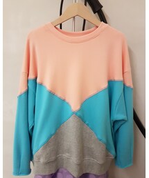 :EMPHASIZE | 交錯色塊拼接袖口不收邊學T(トップス)