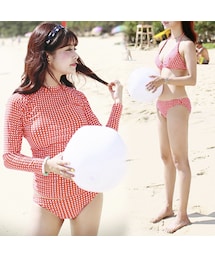 ギンガムチェックビキニ&ラッシュガードセット(水着)