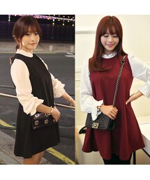 ブラウスレイヤード風ワンピース(ワンピース)