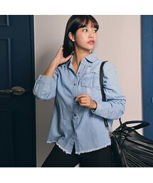 ヴィンテージ風ダメージ入りデニムシャツ(シャツ/ブラウス)