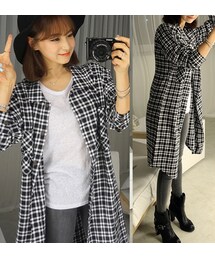チェック柄ロングシャツワンピース(ワンピース)