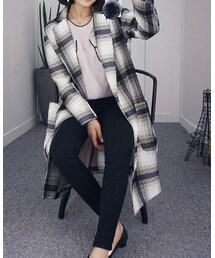 ビッグチェック柄ロングジャケット(チェスターコート)