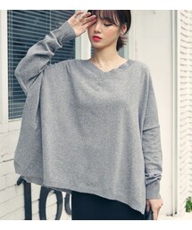HOTPING | バッグリボンポイントVネックTシャツ (Tシャツ/カットソー)