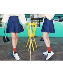 HOTPING | ★魔法スカートシーズン2★バックゴムウエストデニムプリーツスカート (デニムスカート)