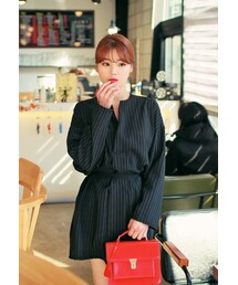 HOTPING | スキッパーネックストライプロングシャツ(スカート)