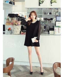 HOTPING | レースネックシフォン袖ワンピース(シャツワンピース)