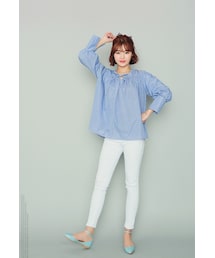 HOTPING | リボン付きストライプシャーリングブラウス(スカート)