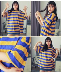 HOTPING | 配色ボーダー柄カジュアルTシャツ(Tシャツ/カットソー)