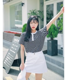 HOTPING | フロントボタンボーダーTシャツ(Tシャツ/カットソー)