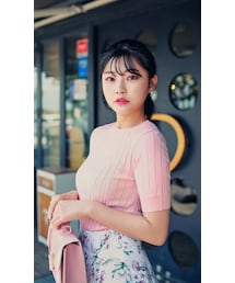 HOTPING | 半袖リブ編みニットトップス(ニット/セーター)