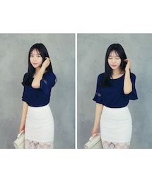 HOTPING | シースルー切替フレアスリーブブラウス(シャツ/ブラウス)