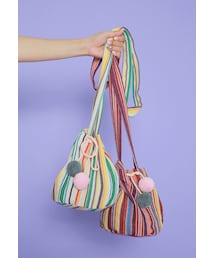 HOTPING | ポンポンストライプ巾着ショルダーバッグ(ショルダーバッグ)