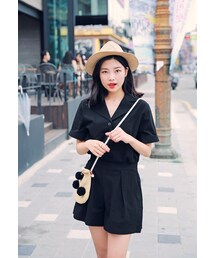 HOTPING | フロントボタンショートオールインワン(サロペット/オーバーオール)