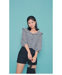 HOTPING | ビッグカラーVネックチェックブラウス(シャツ/ブラウス)