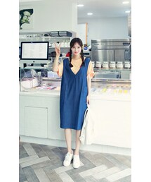 HOTPING | Ｖネックゆったりデニム袖なしワンピース(ワンピース)