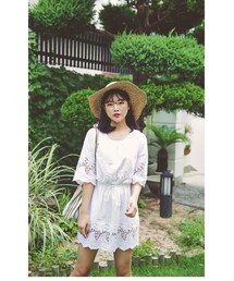 HOTPING | ウエストストリングパンチング刺繍ワンピース(ワンピース)