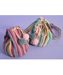 HOTPING | ポンポンストライプ巾着ショルダーバッグ(ショルダーバッグ)
