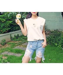HOTPING | ラウンドヘムキャラクター刺繍スリーブレスT(Tシャツ/カットソー)