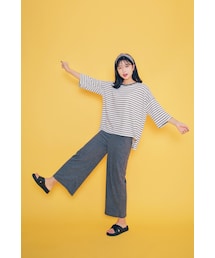 HOTPING | アンバランスヘムボーダーTxワイドパンツトレーナーSET(Tシャツ/カットソー)