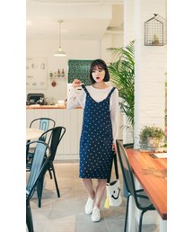 HOTPING | ひざ丈ドットパターンサロペットスカート(ワンピース)