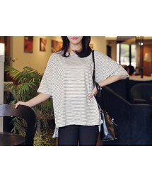 HOTPING | ドロップショルダーボーダートップス(Tシャツ/カットソー)