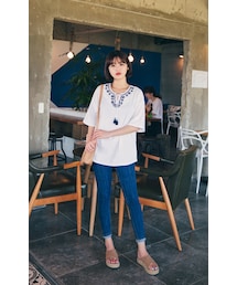 HOTPING | ネック刺繍タッセルブラウス(シャツ/ブラウス)