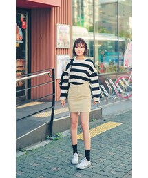 HOTPING | ドロップショルダーバイカラーボーダーTシャツ(Tシャツ/カットソー)