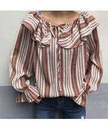 HOTPING | ネックストラップフリルパターンブラウス(シャツ/ブラウス)
