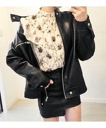 HOTPING | スタンドカラーフェイクレザージャケット(ライダースジャケット)