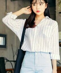 HOTPING | アンバランスヘムポケット付ストライプシャツ(シャツ/ブラウス)