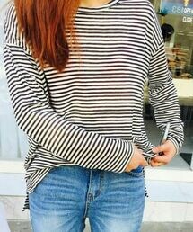 HOTPING | ドロップショルダーボーダー柄Tシャツ(Tシャツ/カットソー)