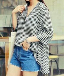 HOTPING | ギンガムチェックAラインスキッパーブラウス(シャツ/ブラウス)