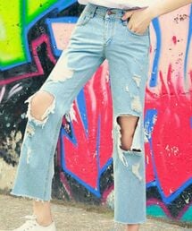 HOTPING | ニーカットアウトフレアデニムパンツ(デニムパンツ)