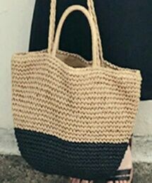 HOTPING | リボンポイントラタントートバッグ(かごバッグ)