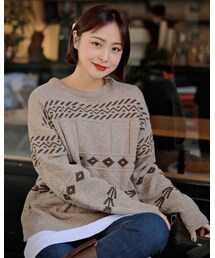 HOTPING | ウール混ドロップショルダーパターンニット

(ニット/セーター)